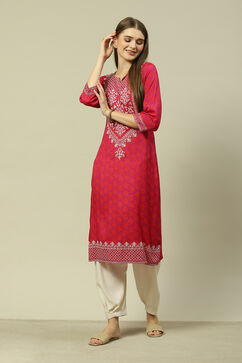 Purple LIVA Straight Printed Kurta image number 0