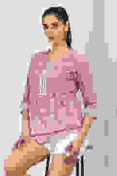 Pink Cotton Straight Tops image number 5