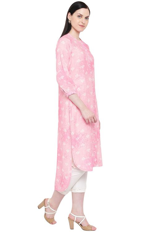 Pink Viscose Asymmetric Kurta image number 3