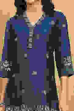 Blue Art Silk Printed Straight Kurta image number 1