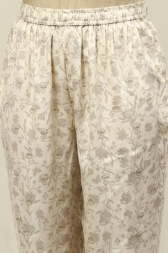Off White Rayon Gathered Printed Kurta Palazzo Suit Set image number 2