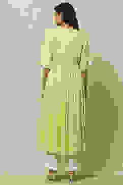 Lime Green Rayon Slub Tiered Dress image number 3