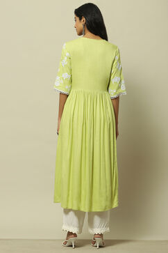 Lime Green Rayon Slub Tiered Dress image number 3