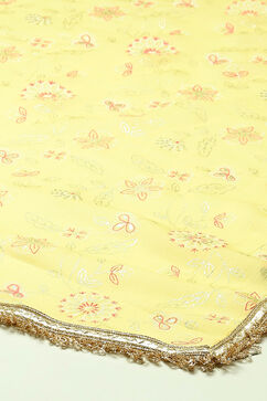Yellow Polyester Gathered Printed Kurta Churidar Suit Set image number 3