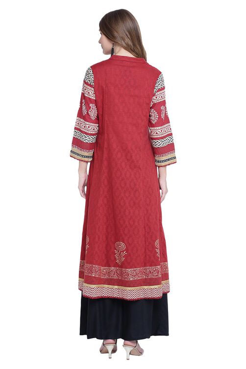 Maroon Kalidar Cotton Kurta image number 4