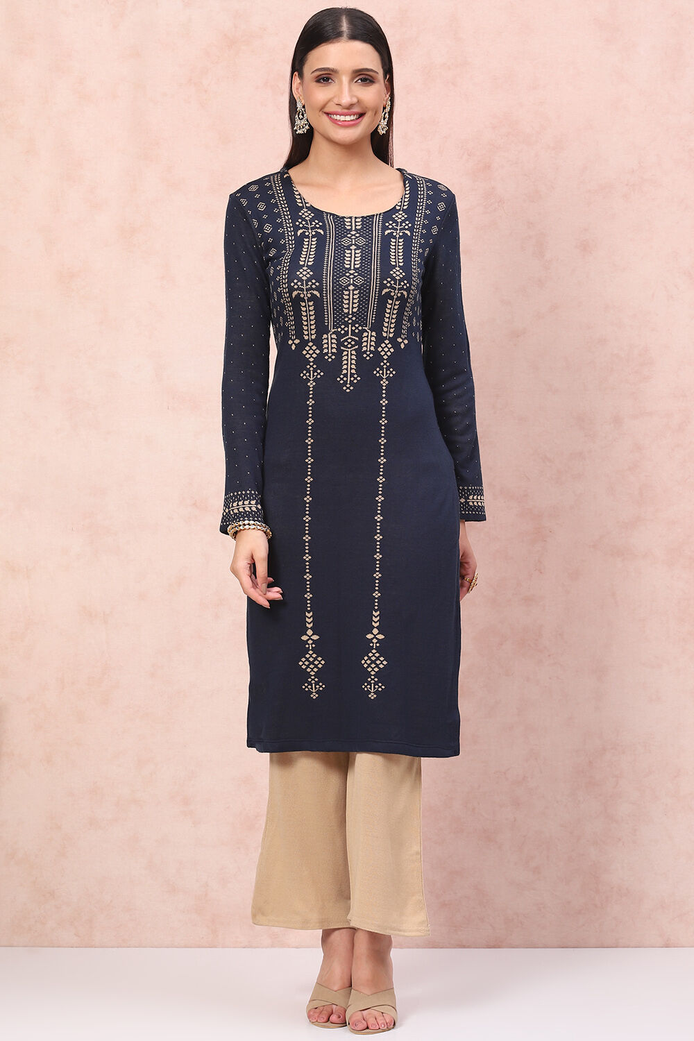 Blue Acrylic Straight Kurta image number 0