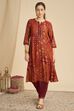 Orange Viscose Blend Straight Printed  image number 6