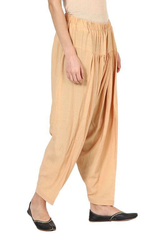 Beige Viscose Rayon Fusion Pants image number 2