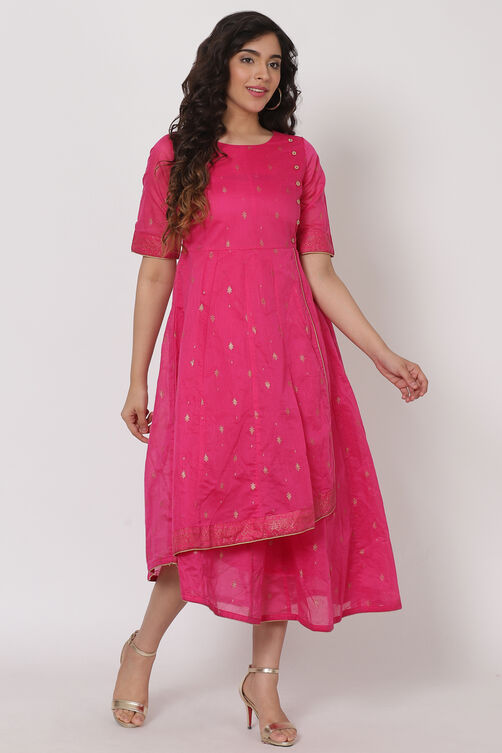 Pink Polyster Poly Chanderi Dress image number 3