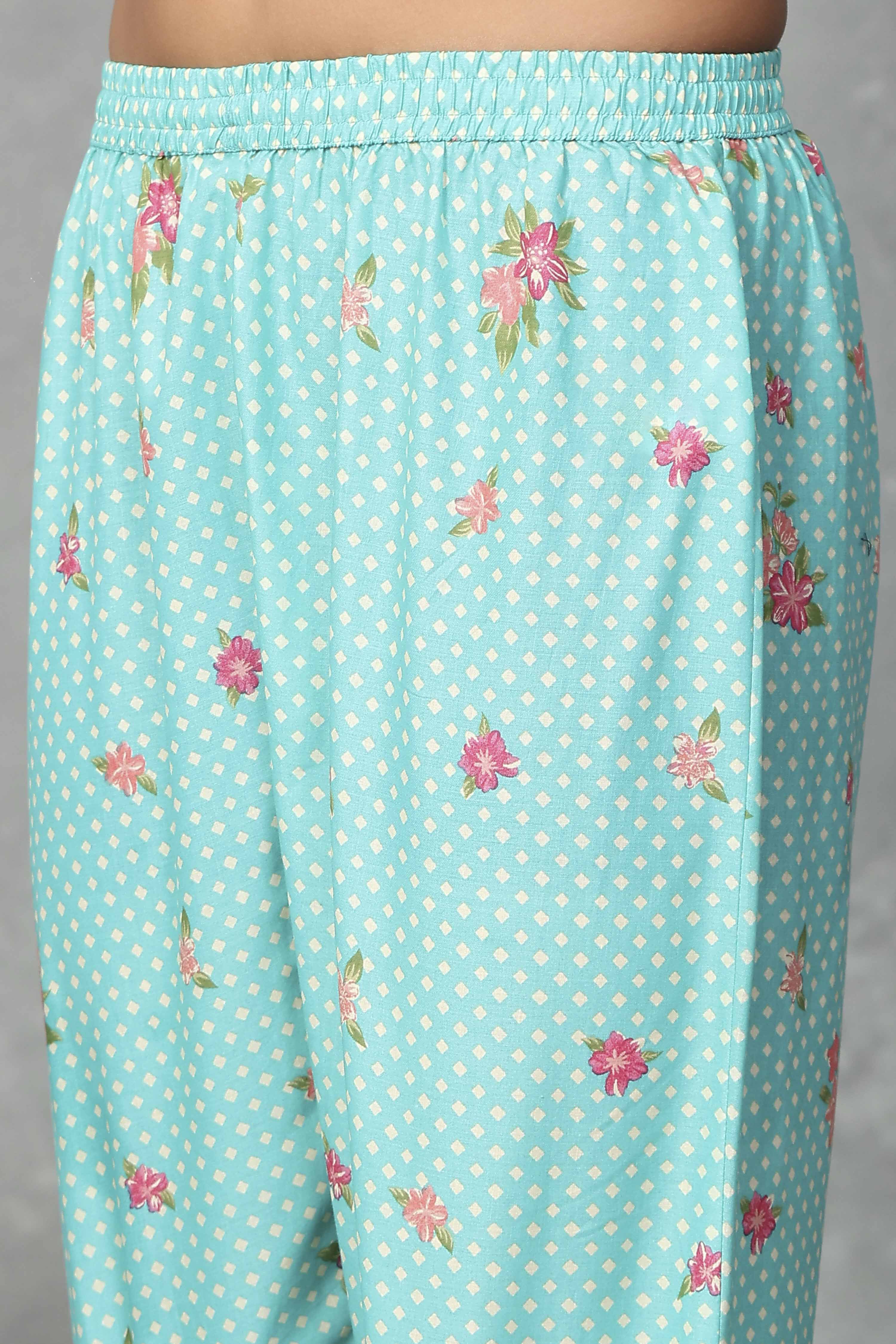 Blue Cotton Gathered Suit Sets image number 2