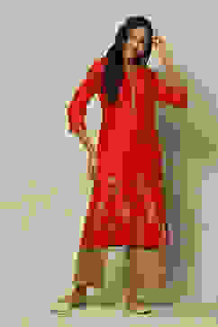 Pink LIVA Straight Printed Kurta image number 0