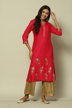 Pink LIVA Straight Printed Kurta image number 0