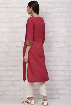 Maroon LIVA Straight Kurta image number 4