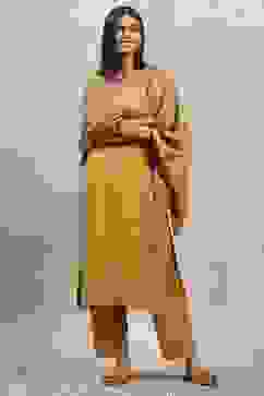 Yellow Polyester Yarndyed Straight Suit Set image number 8