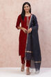 Maroon Velvet Straight Suit Set image number 4