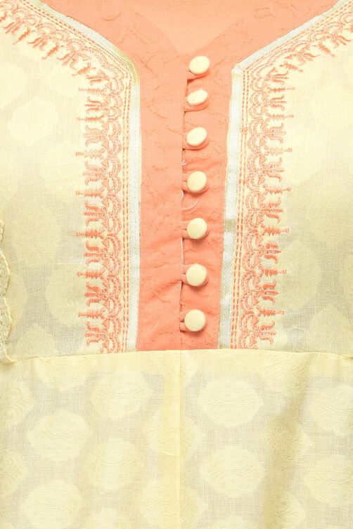 Cream Cotton Flared Kurta image number 4