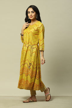 Lime Green LIVA Straight Printed Kurta image number 2