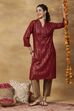 Red Printed Viscose Rayon Straight Kurta image number 0