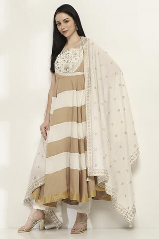 Rangriti Gold Viscose Tiered Kurta Set in Gold