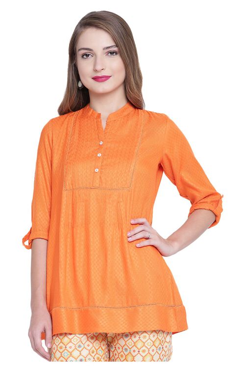 Orange A-Line Viscose Indie Top image number 0