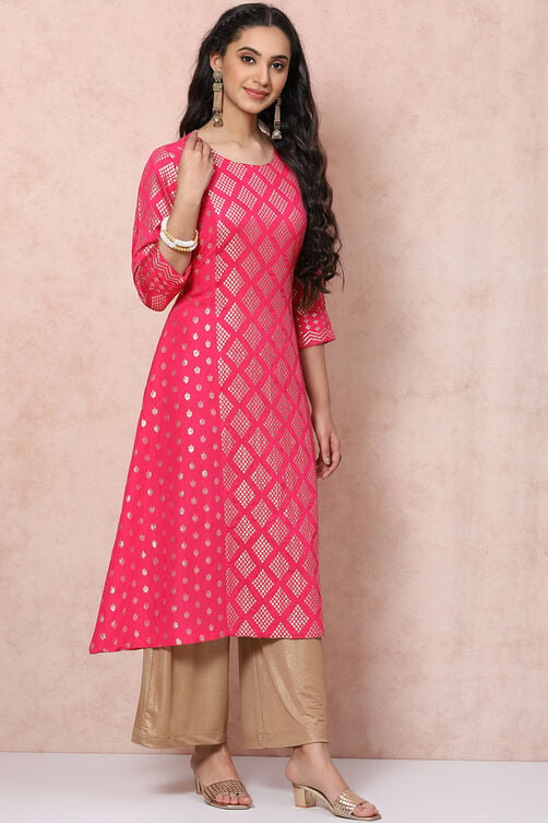 Fuchsia Art Silk A Line Kurta image number 3