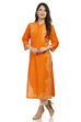 Orange Cotton Straight Kurta image number 3