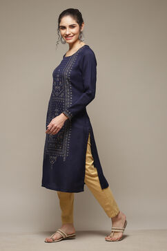 Indigo Acrylic Straight Kurta image number 3