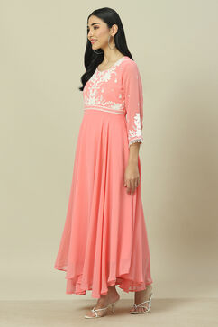 Pink Cotton Blend Flared Dress image number 2