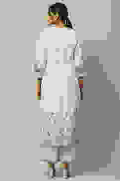 Blue Rayon Tiered Kurta image number 4