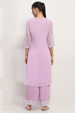 Lavender Printed Straight Kurta image number 4
