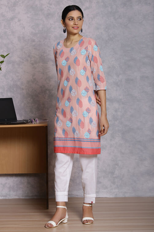Peach Cotton And Cambric Straight Kurta image number 2