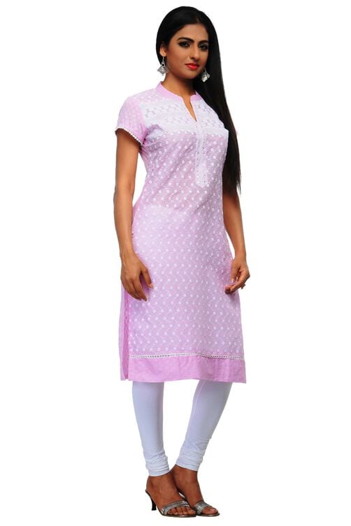 Light Pink Cotton Straight Kurta image number 1