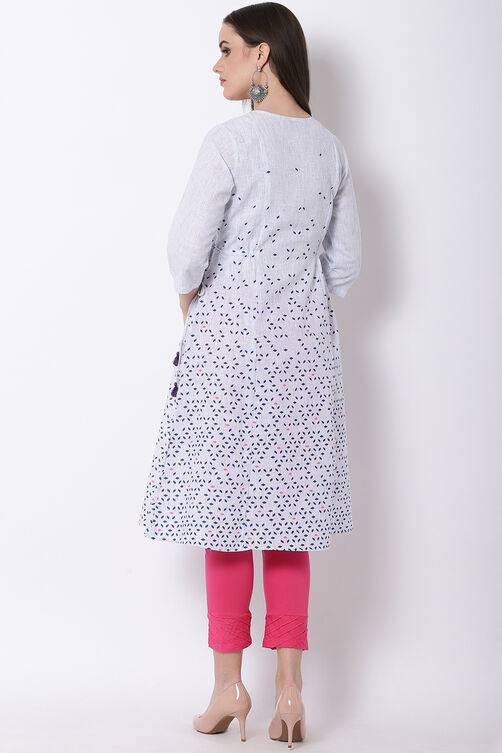 Blue Poly Cotton A-Line Kurta image number 4