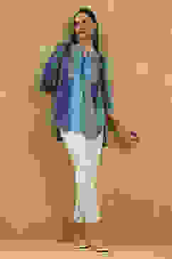 Blue Viscose Blend Solid Tiered Top image number 0