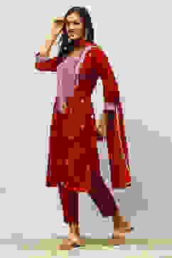 Maroon Viscose Blend Straight Embroidered Kurta Palazzo Suit Set image number 3