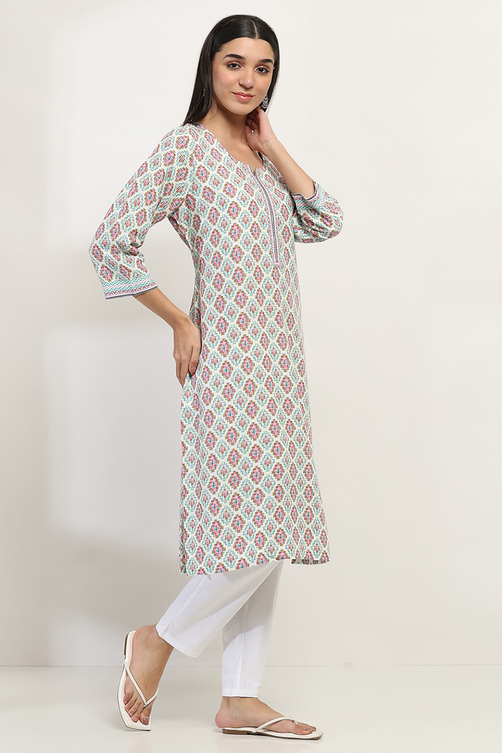Blue Printed Straight Kurta image number 4