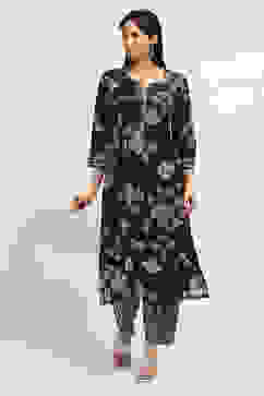 Black Printed Straight Kurta Set image number 6