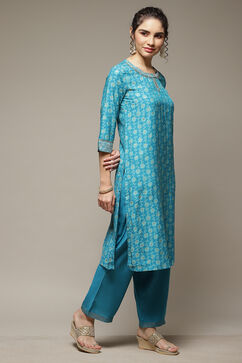 Blue Art Silk Straight Suit Set image number 4