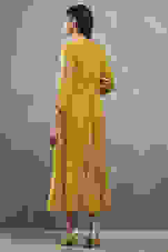 Mustard Viscose Blend Printed Kalidar Dress image number 3