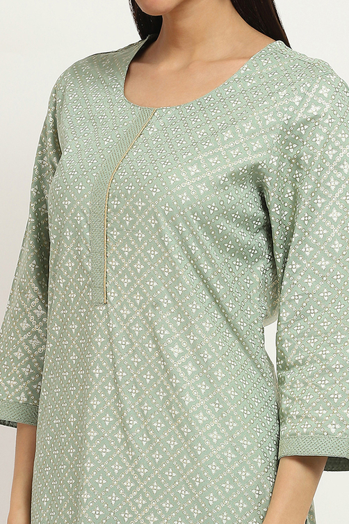 Peach-Colored Printed Straight Kurta image number 1