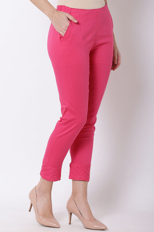 Pink Poly Lycra Slim Pants image number 3