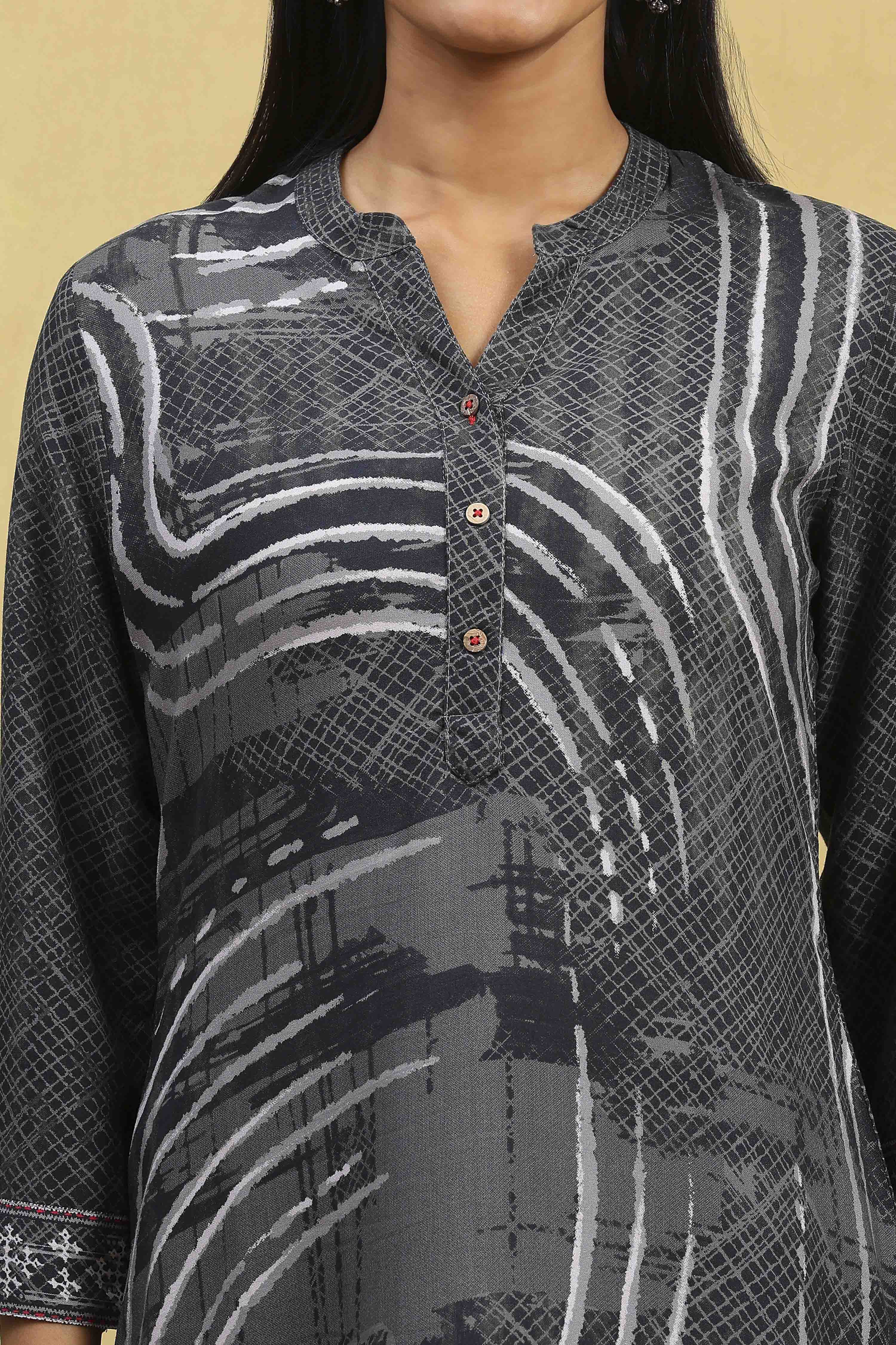 Grey Viscose Rayon Printed Straight Kurta image number 1