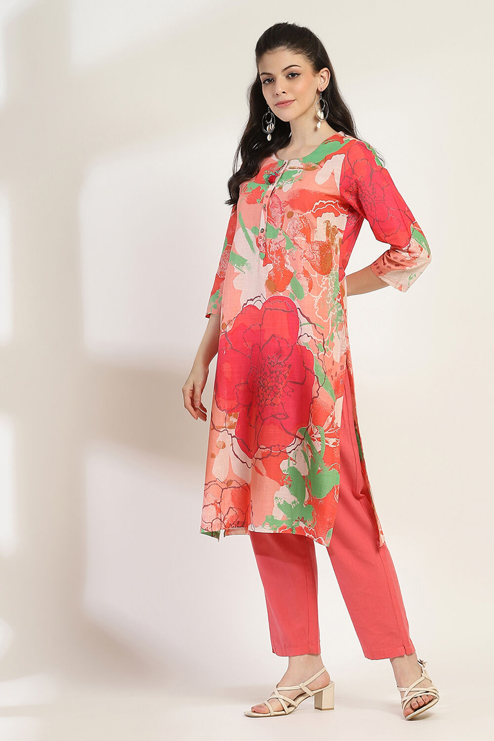 Aqua Cotton Printed Straight Kurta image number 2