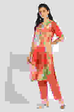 Coral Cotton Printed Straight Kurta image number 2