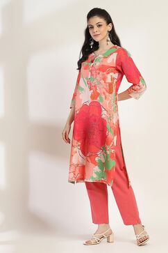 Coral Cotton Printed Straight Kurta image number 2