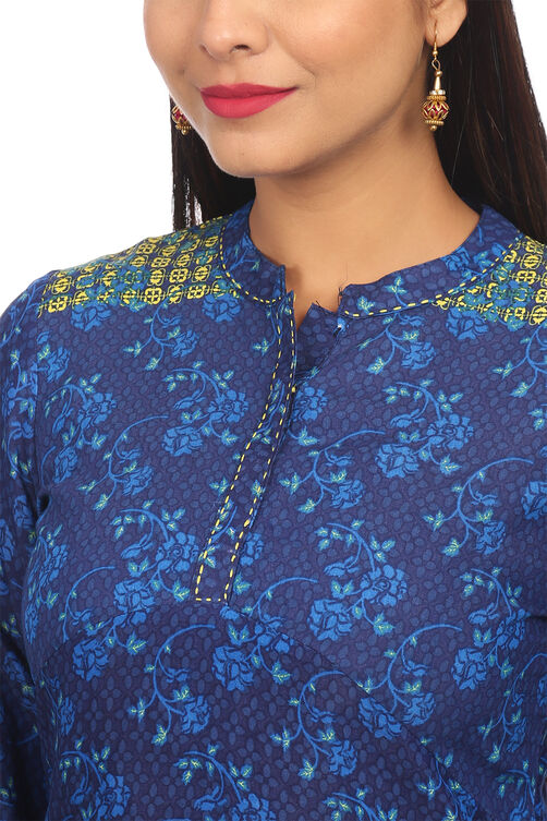 Indigo Asymmetric Polyester Kurta image number 1