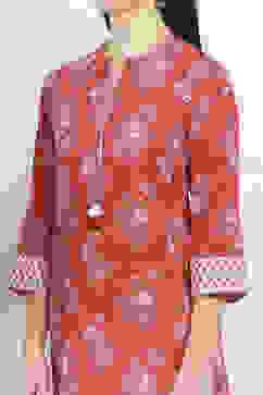 Red Cotton Printed Straight Kurta Set image number 1