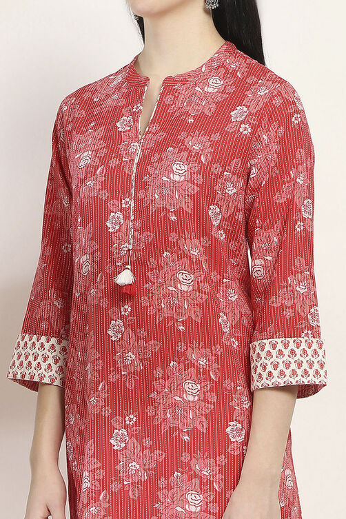 Red Cotton Straight SET image number 1
