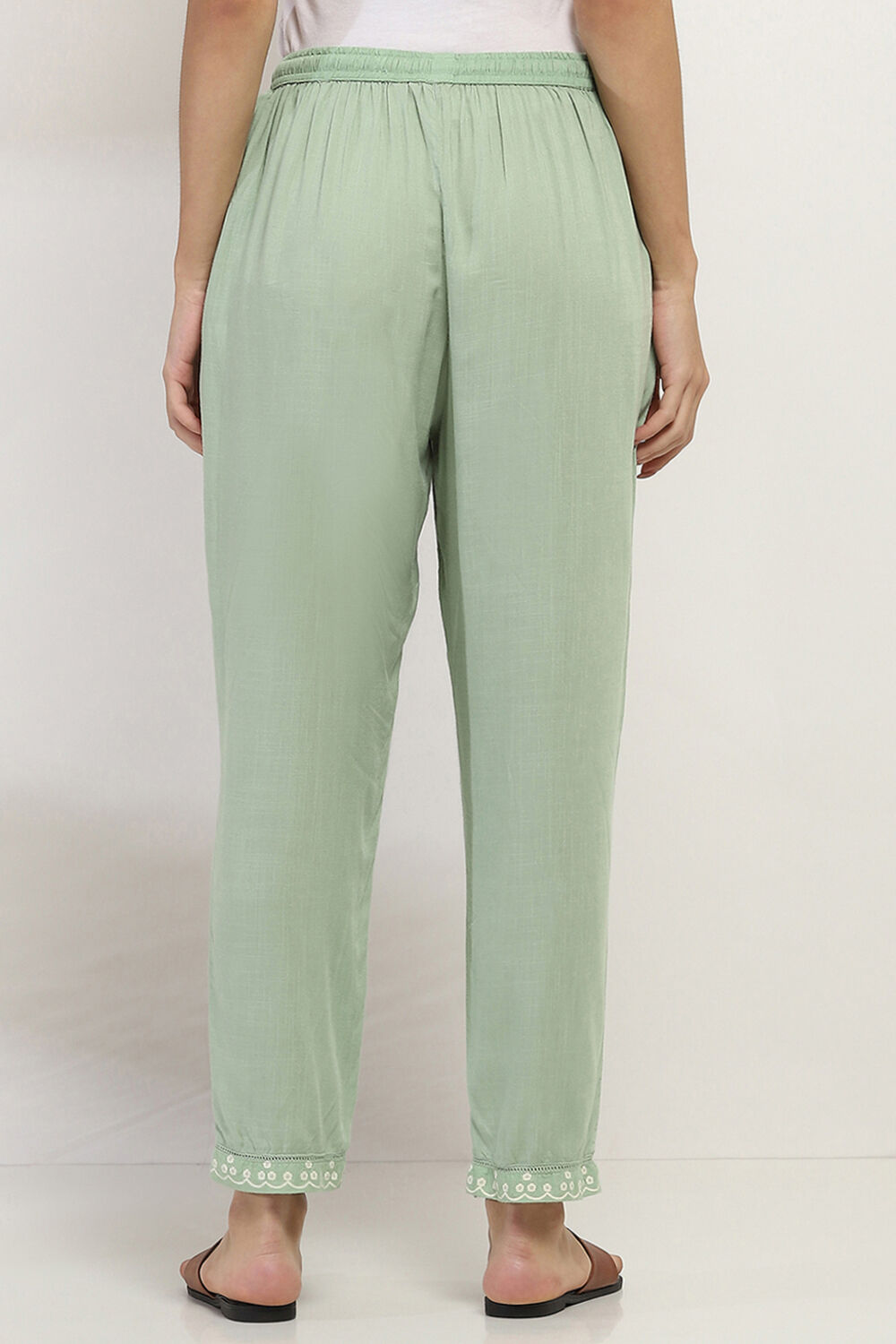 Sage Green Solid Regular Pants image number 4
