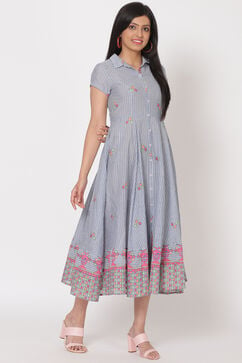 Blue Cotton Kalidar Dress image number 3